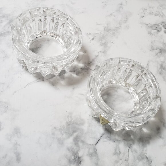 Princess House MCM Vintage Set 2 Clear Crystal Faceted Tea Light Candle Holders - Picture 9 of 10